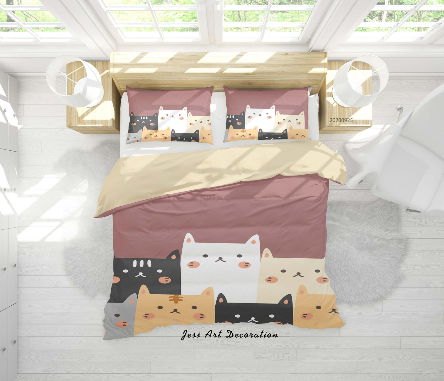 3D Cartoon Animal Cat Pattern Quilt Cover Set Bedding Set Duvet Cover Pillowcases WJ 6472