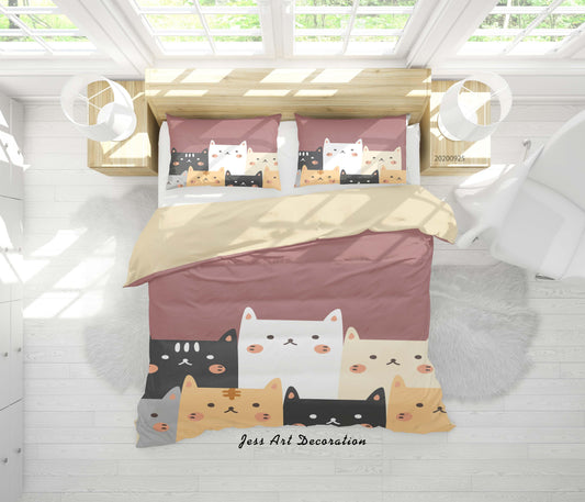 3D Cartoon Animal Cat Pattern Quilt Cover Set Bedding Set Duvet Cover Pillowcases WJ 6472