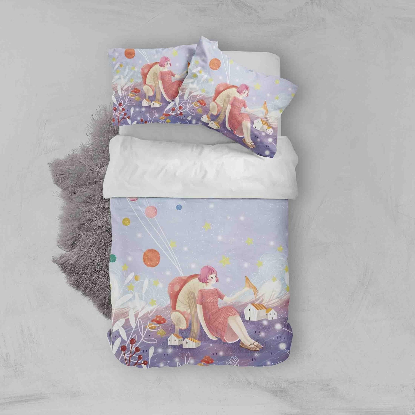 3D Cartoon Girl Mushroom House Quilt Cover Set Bedding Set Pillowcases 91