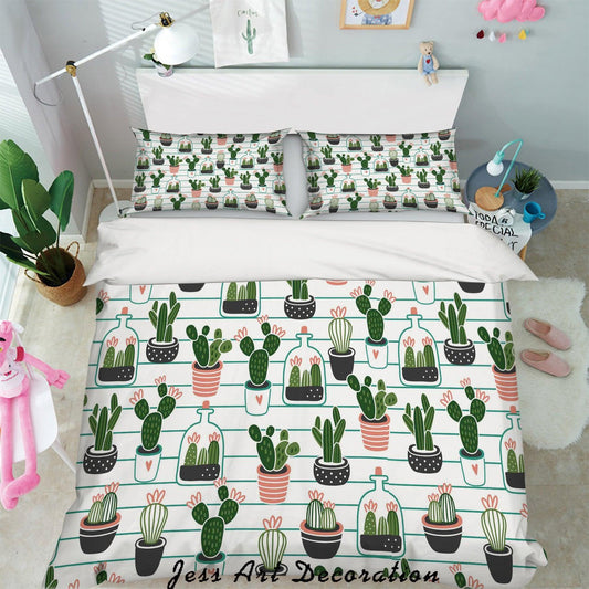 3D Cartoon Cactus Flower Pot Quilt Cover Set Bedding Set Pillowcases 33