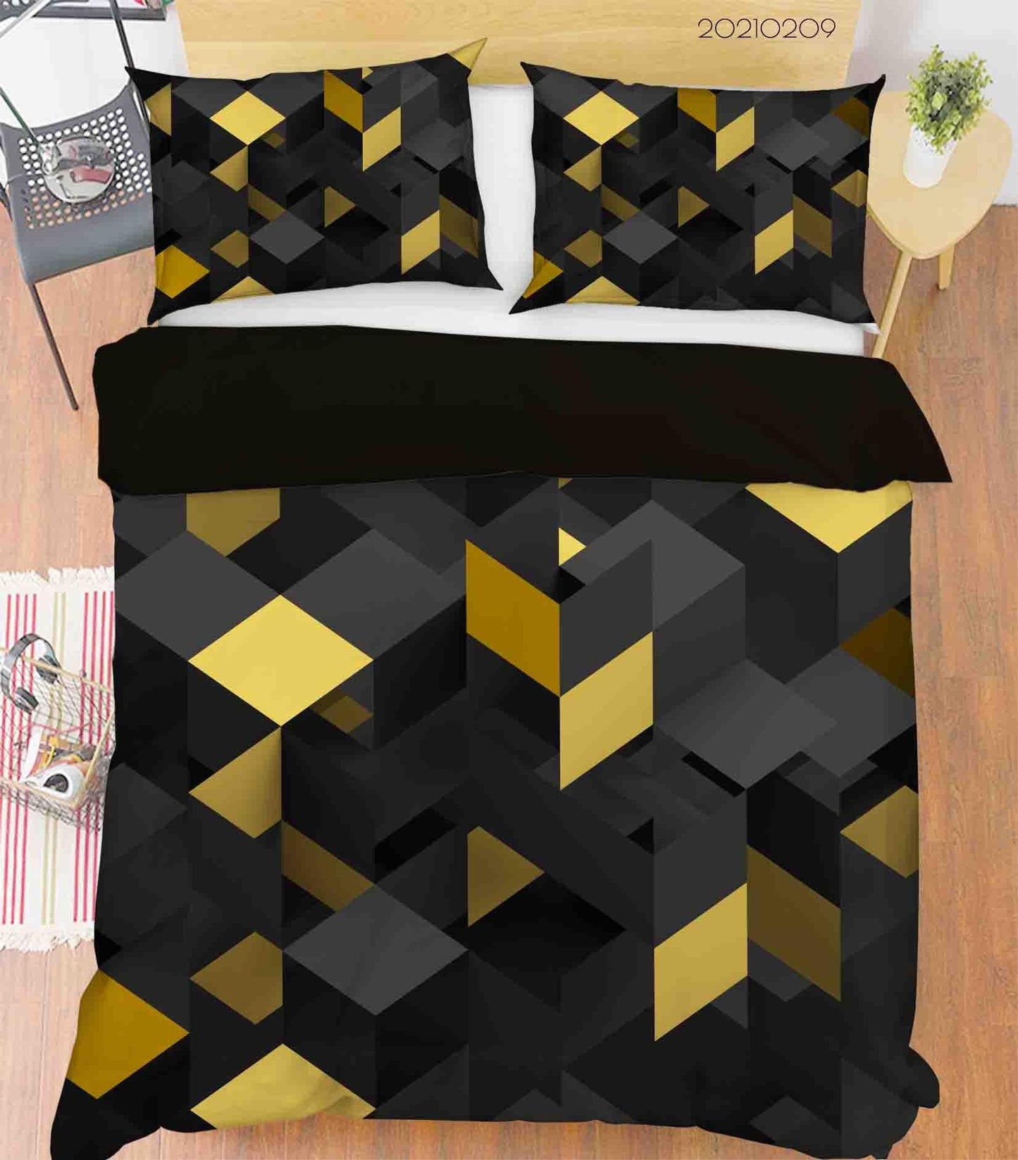 3D Abstract Black Gold Geometry Quilt Cover Set Bedding Set Duvet Cover Pillowcases 19