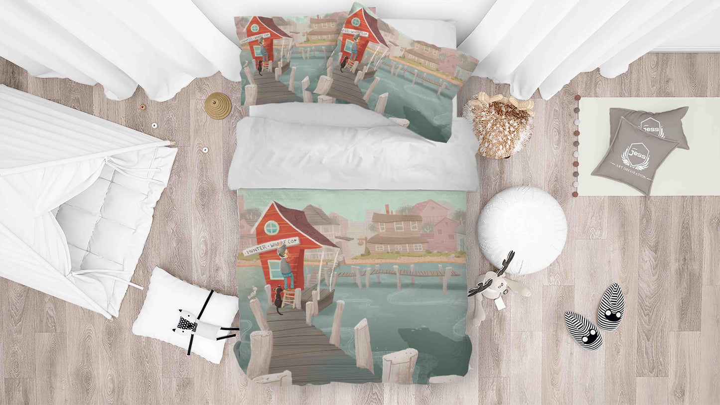 3D Cartoon House Hut Wooden Trestle Quilt Cover Set Bedding Set Duvet Cover Pillowcases SF043