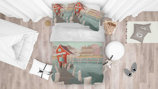 3D Cartoon House Hut Wooden Trestle Quilt Cover Set Bedding Set Duvet Cover Pillowcases SF043