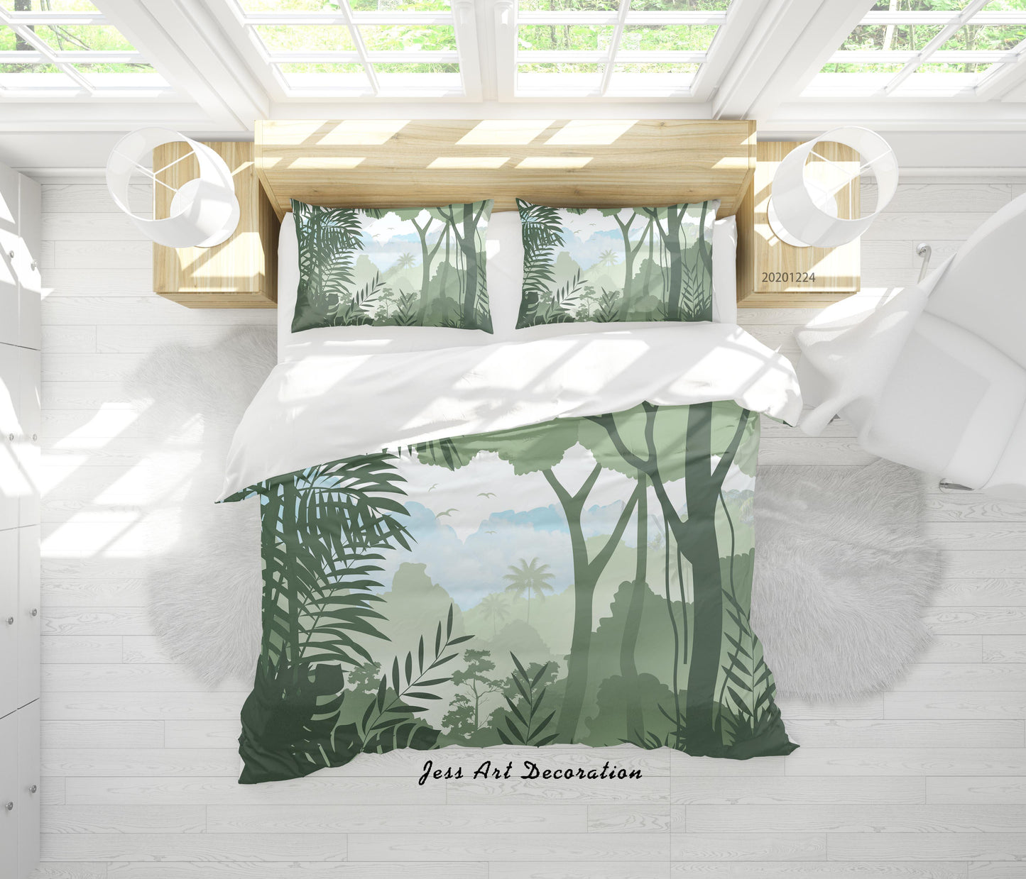 3D Cartoon Green Forest Tree Quilt Cover Set Bedding Set Duvet Cover Pillowcases 93 LQH