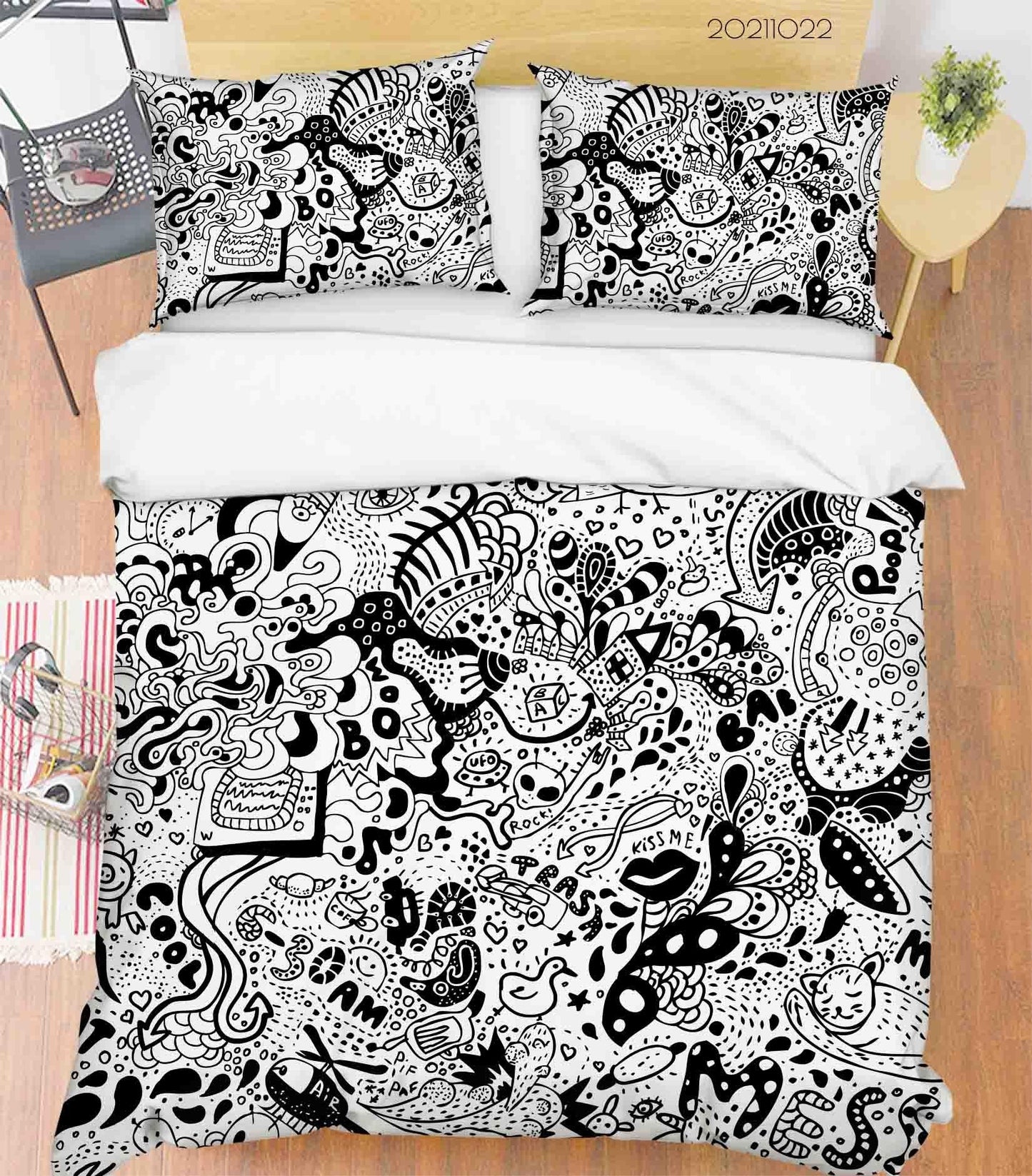 3D Cartoon Comic Illustration Doodle Quilt Cover Set Bedding Set Duvet Cover Pillowcases 61