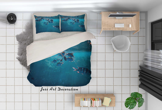 3D Blue Sea Fish Quilt Cover Set Bedding Set Duvet Cover Pillowcases 30