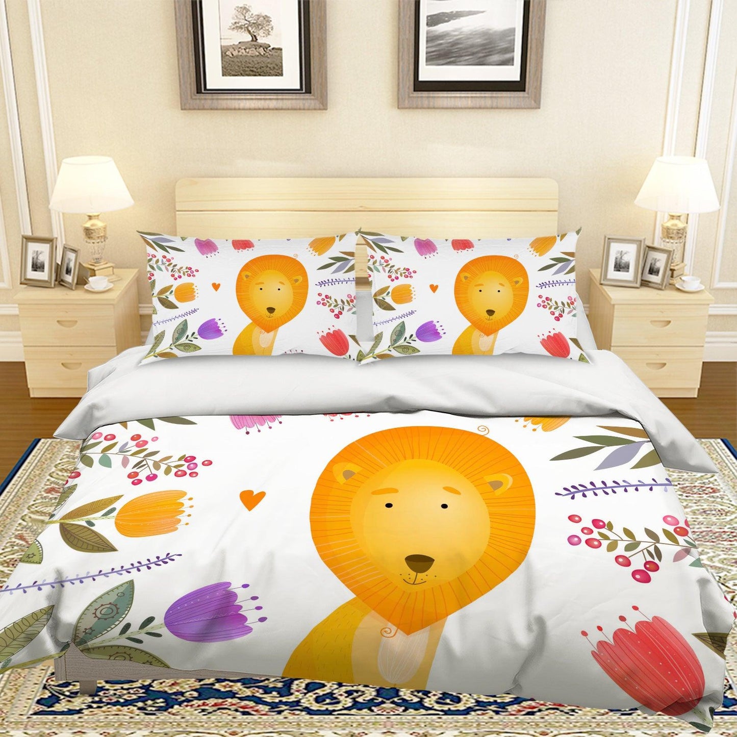 3D Cartoon Lion Flower Quilt Cover Set Bedding Set Pillowcases 50