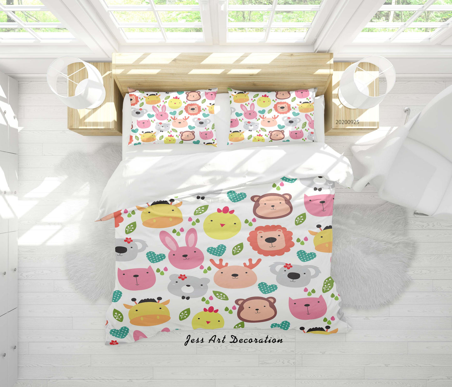 3D Cartoon Animal Rabbit Lion Monkey Pattern Quilt Cover Set Bedding Set Duvet Cover Pillowcases WJ 6499