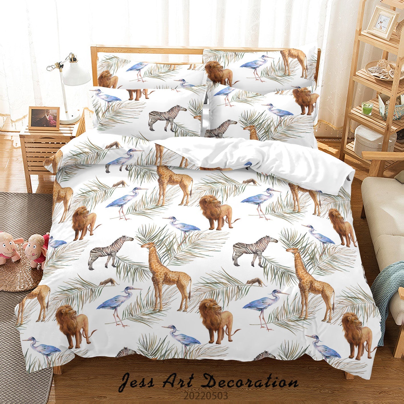 3D Animal Lion Zebra Giraffe Teal Quilt Cover Set Bedding Set Duvet Cover Pillowcase 555