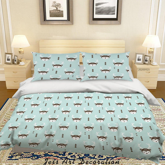 3D Cartoon Animal Deer Pattern Quilt Cover Set Bedding Set Duvet Cover Pillowcases WJ 6435