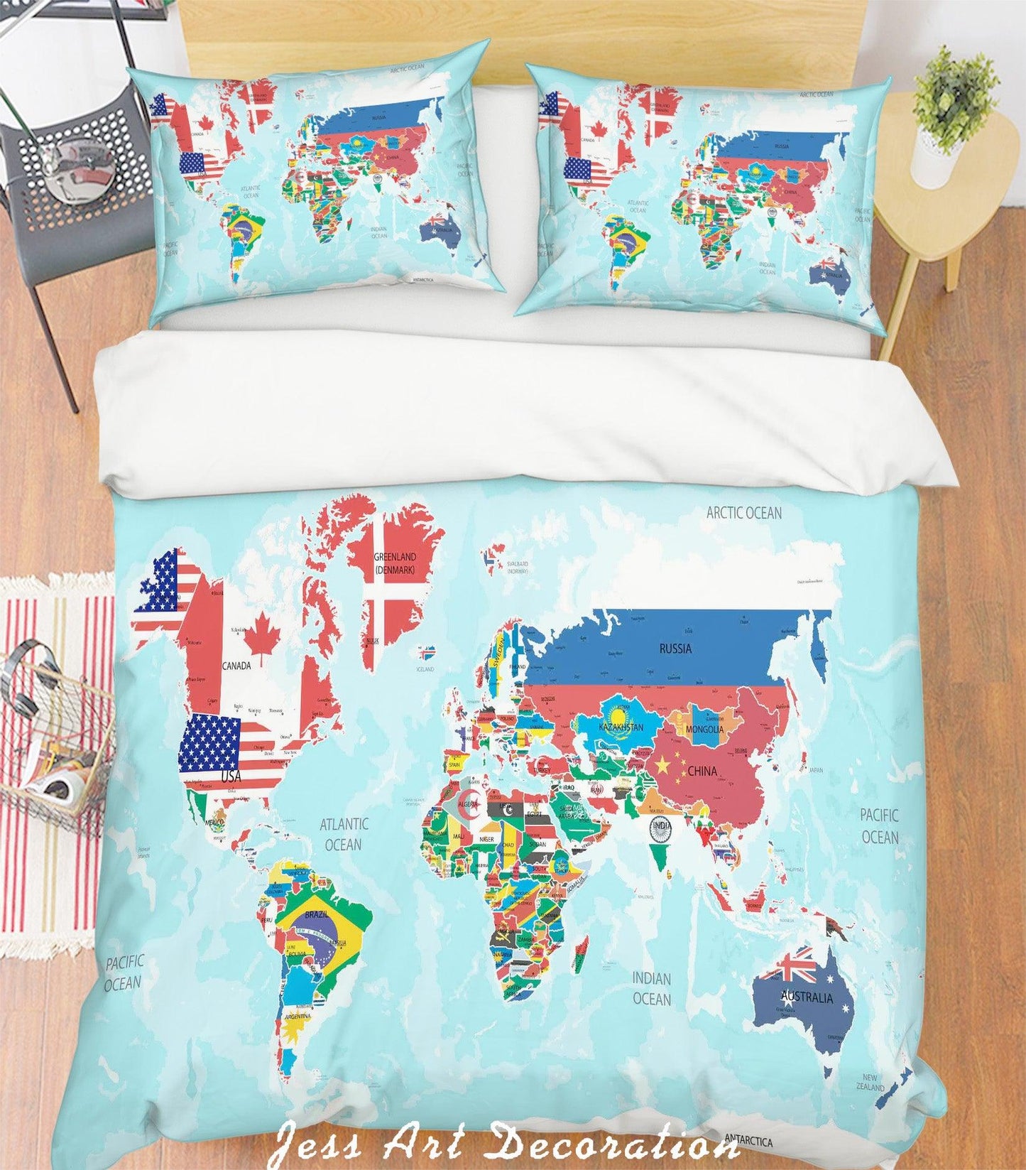 3D Blue Map Quilt Cover Set Bedding Set Pillowcases 101