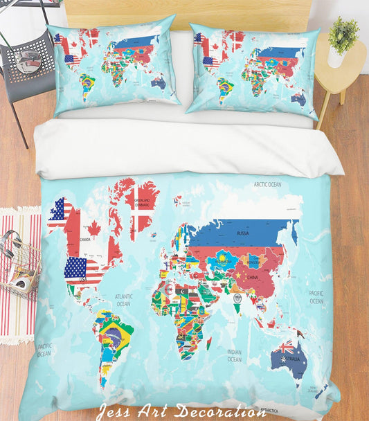 3D Blue Map Quilt Cover Set Bedding Set Pillowcases 101