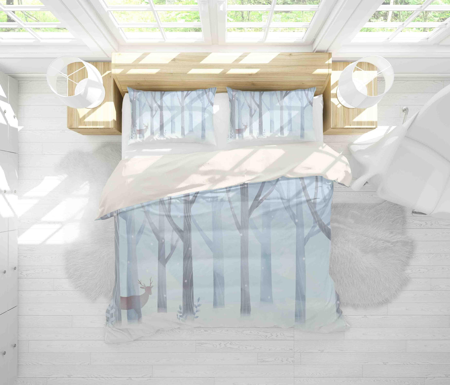 3D Blue Forest Elk Quilt Cover Set Bedding Set Pillowcases 109