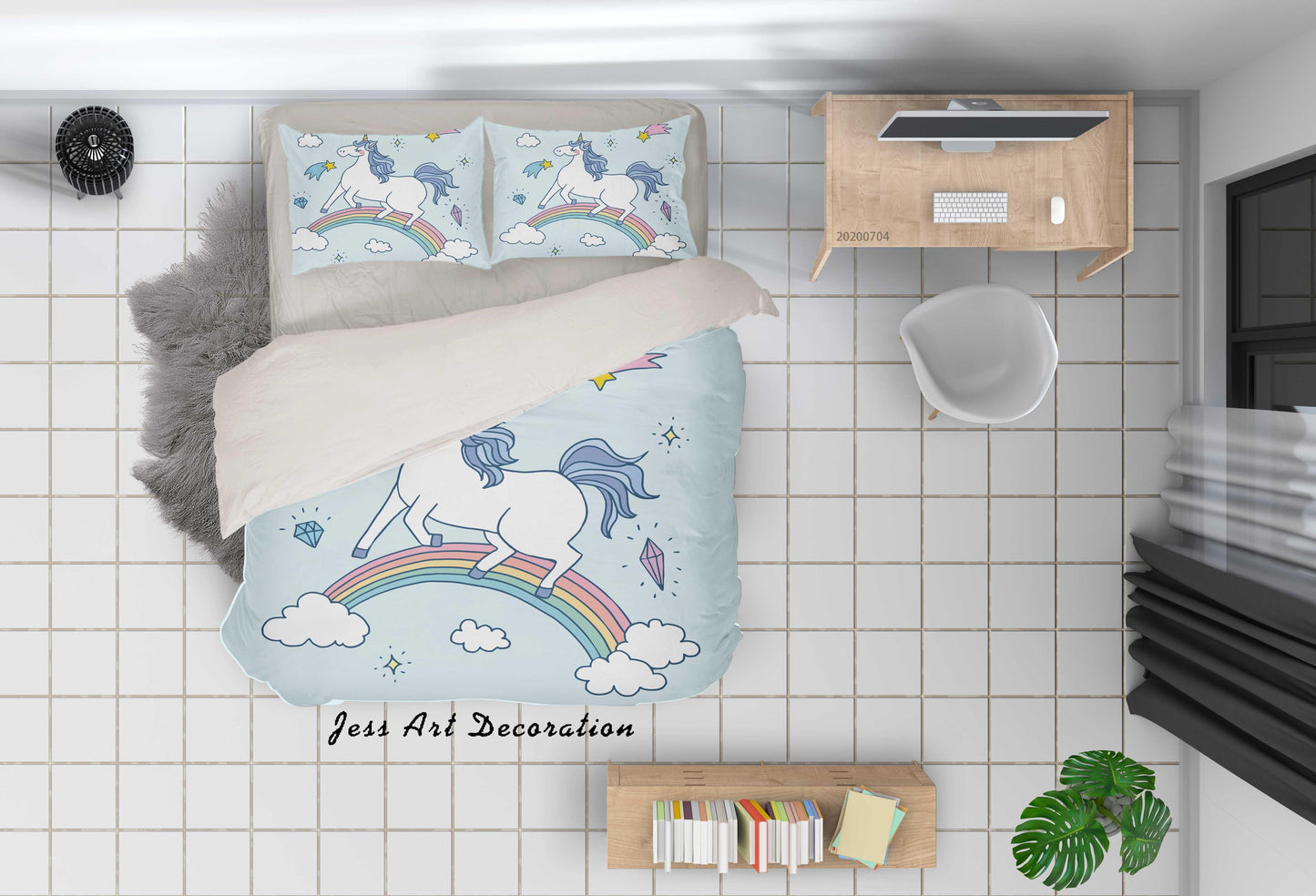 3D Blue Rainbow Unicorn Quilt Cover Set Bedding Set Duvet Cover Pillowcases SF21