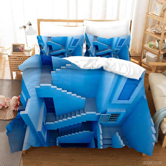 3D Abstract Blue Geometry Building Quilt Cover Set Bedding Set Duvet Cover Pillowcases 331