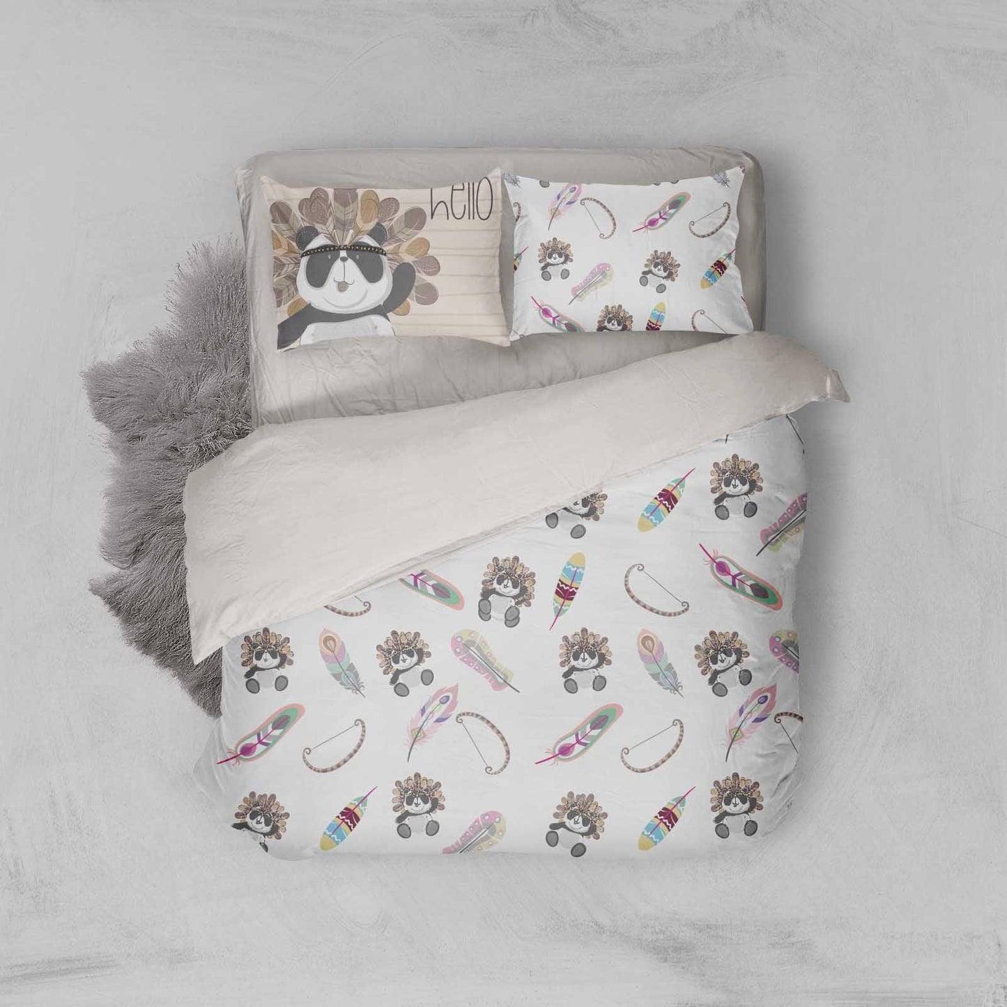 3D Cartoon Panda Feather Quilt Cover Set Bedding Set Pillowcases 99