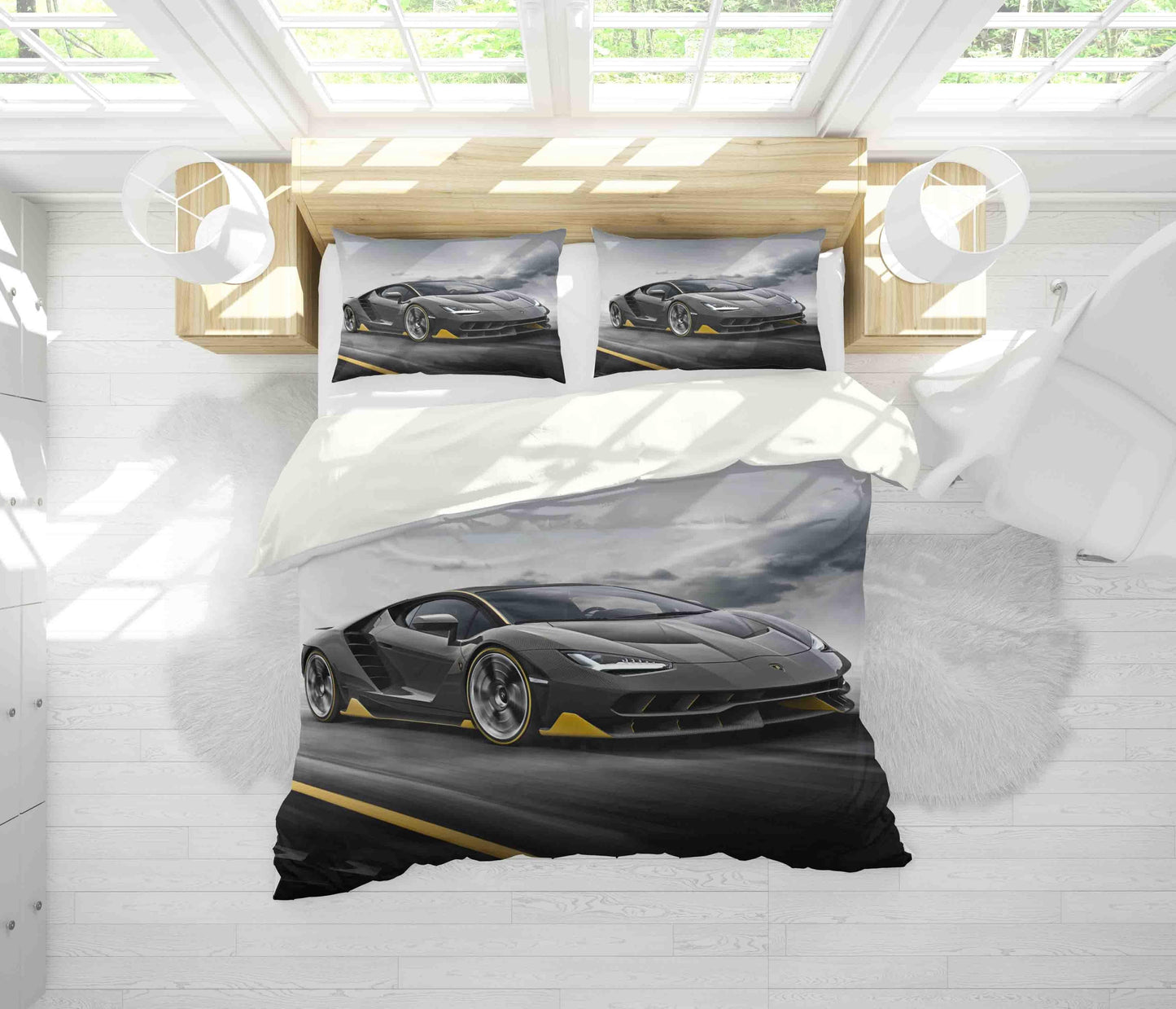 3D Black Sports Car Quilt Cover Set Bedding Set Duvet Cover Pillowcases JN 1182