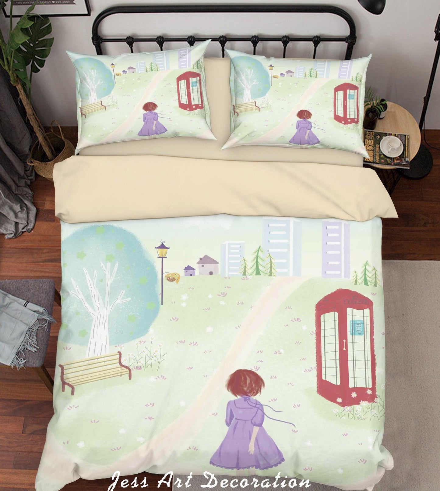 3D Cartoon Phone Booth Girl Tree Quilt Cover Set Bedding Set Duvet Cover Pillowcases A600 LQH