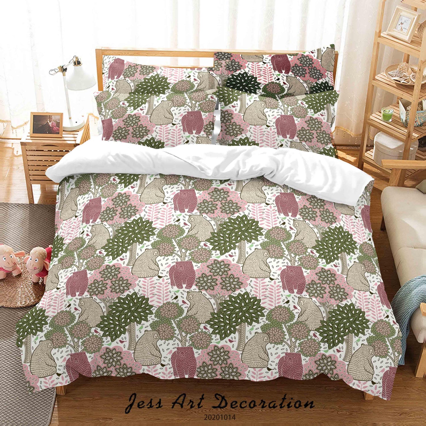 3D Cartoon Bear Tree Pattern Quilt Cover Set Bedding Set Duvet Cover Pillowcases WJ 9689