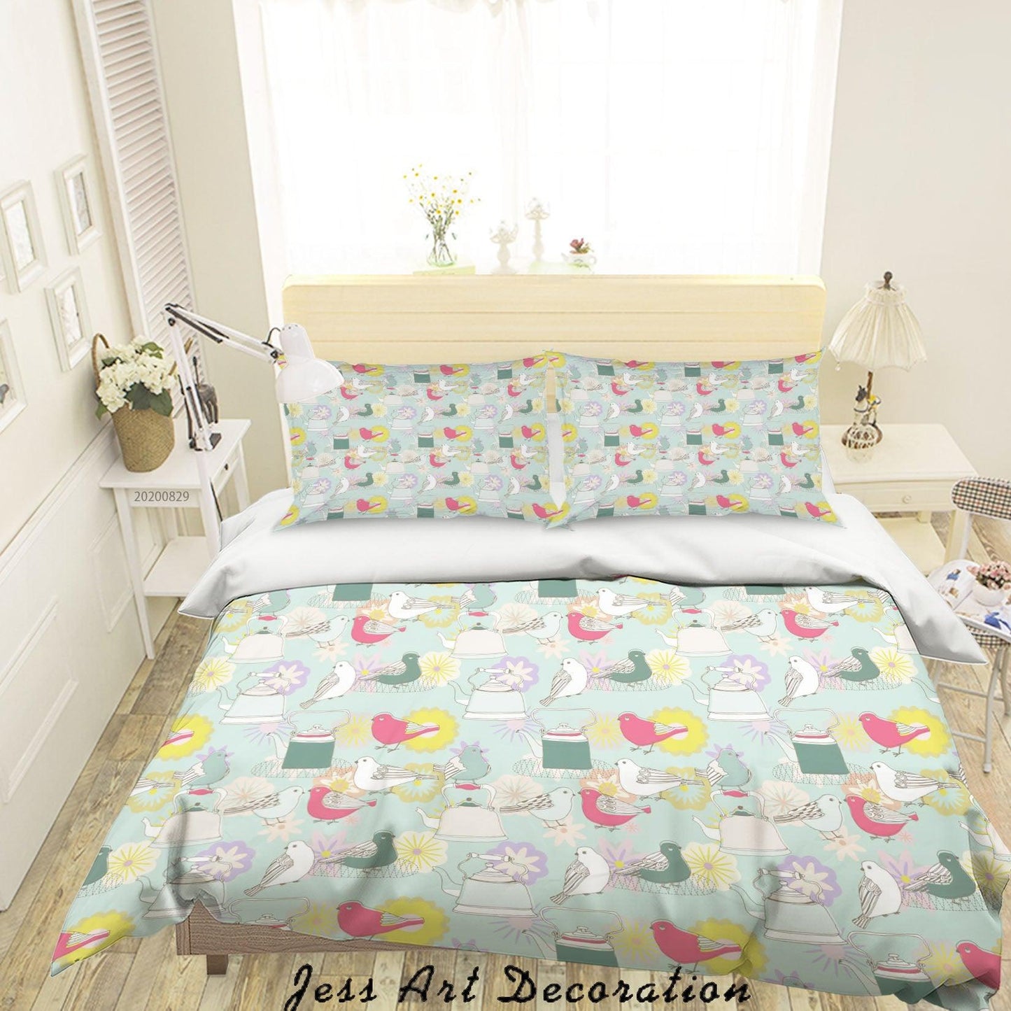 3D Abstract Hand Draw Cartoon Bird Pattern Quilt Cover Set Bedding Set Duvet Cover Pillowcases WJ 3543