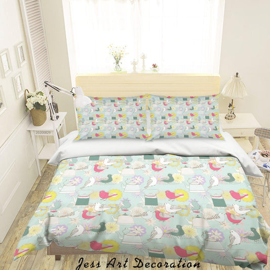 3D Abstract Hand Draw Cartoon Bird Pattern Quilt Cover Set Bedding Set Duvet Cover Pillowcases WJ 3543
