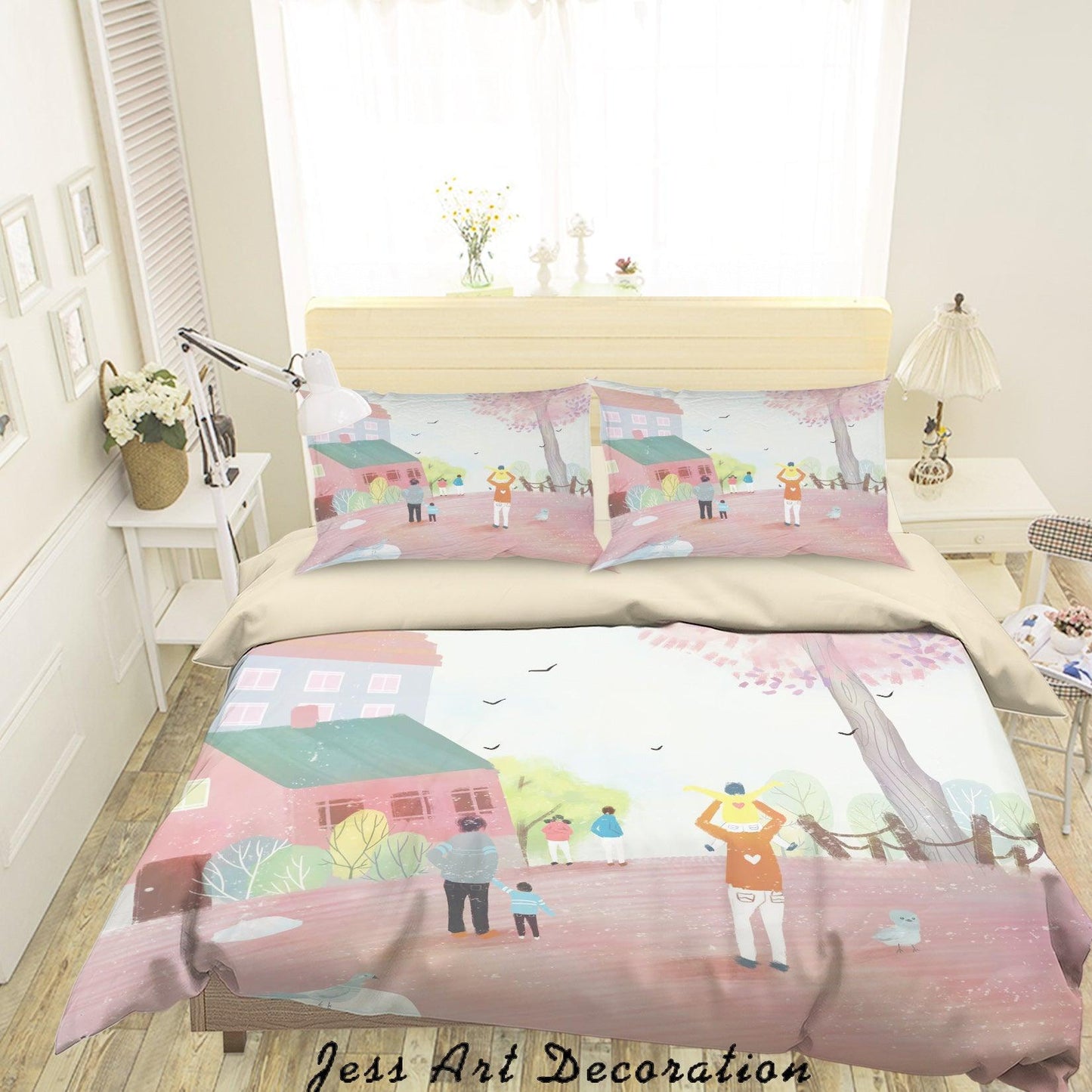 3D Cartoon House Tree Pink Quilt Cover Set Bedding Set Duvet Cover Pillowcases A619 LQH
