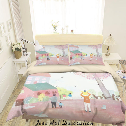 3D Cartoon House Tree Pink Quilt Cover Set Bedding Set Duvet Cover Pillowcases A619 LQH