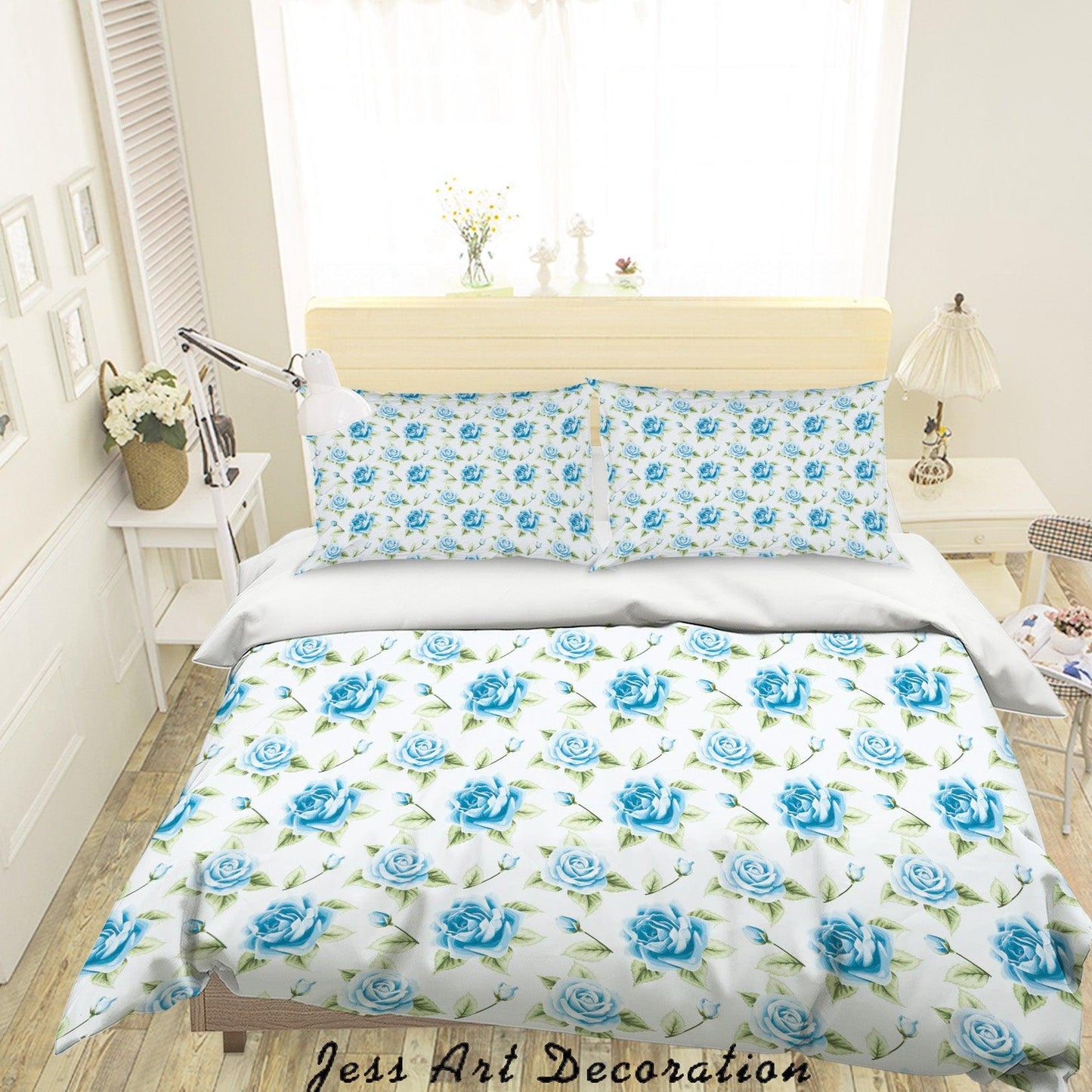 3D Blue Floral Quilt Cover Set Bedding Set Duvet Cover Pillowcases SF47