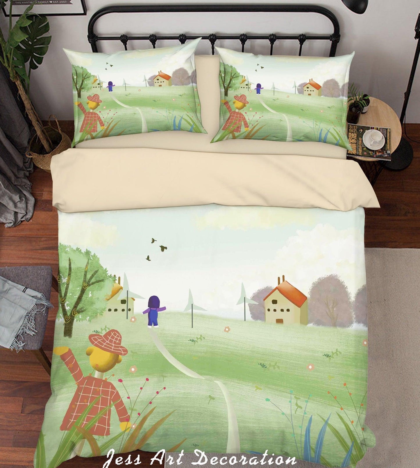 3D Cartoon Green Lawn Windmill Girl Quilt Cover Set Bedding Set Duvet Cover Pillowcases A598 LQH