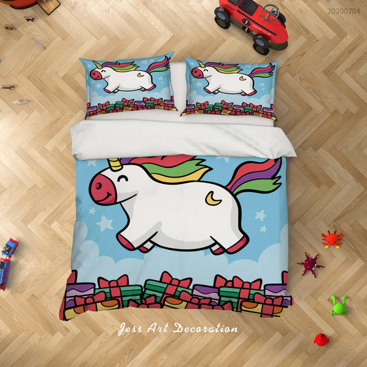 3D Blue Unicorn Quilt Cover Set Bedding Set Duvet Cover Pillowcases SF200