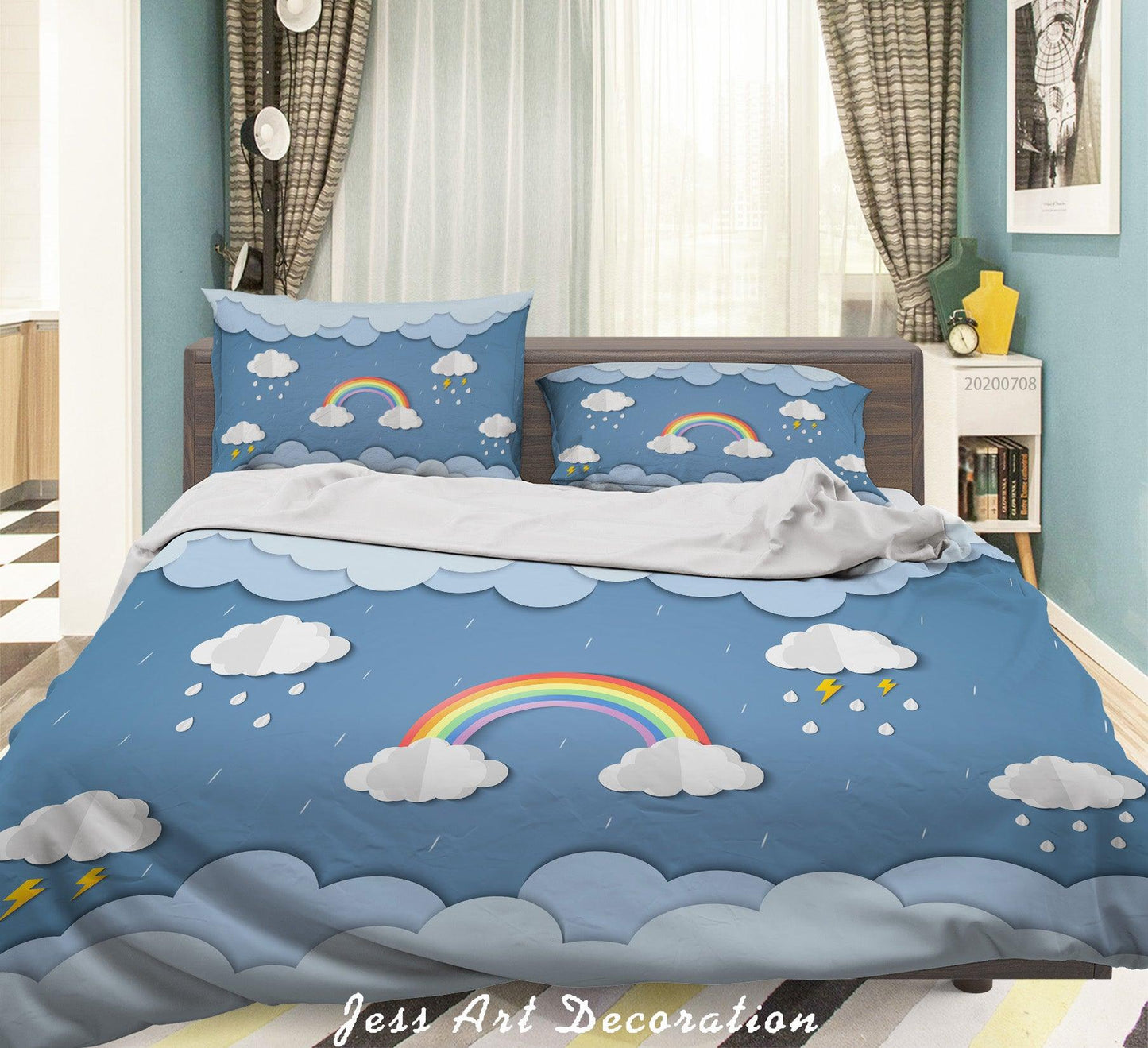 3D Blue Rainbow Clouds Quilt Cover Set Bedding Set Duvet Cover Pillowcases SF37