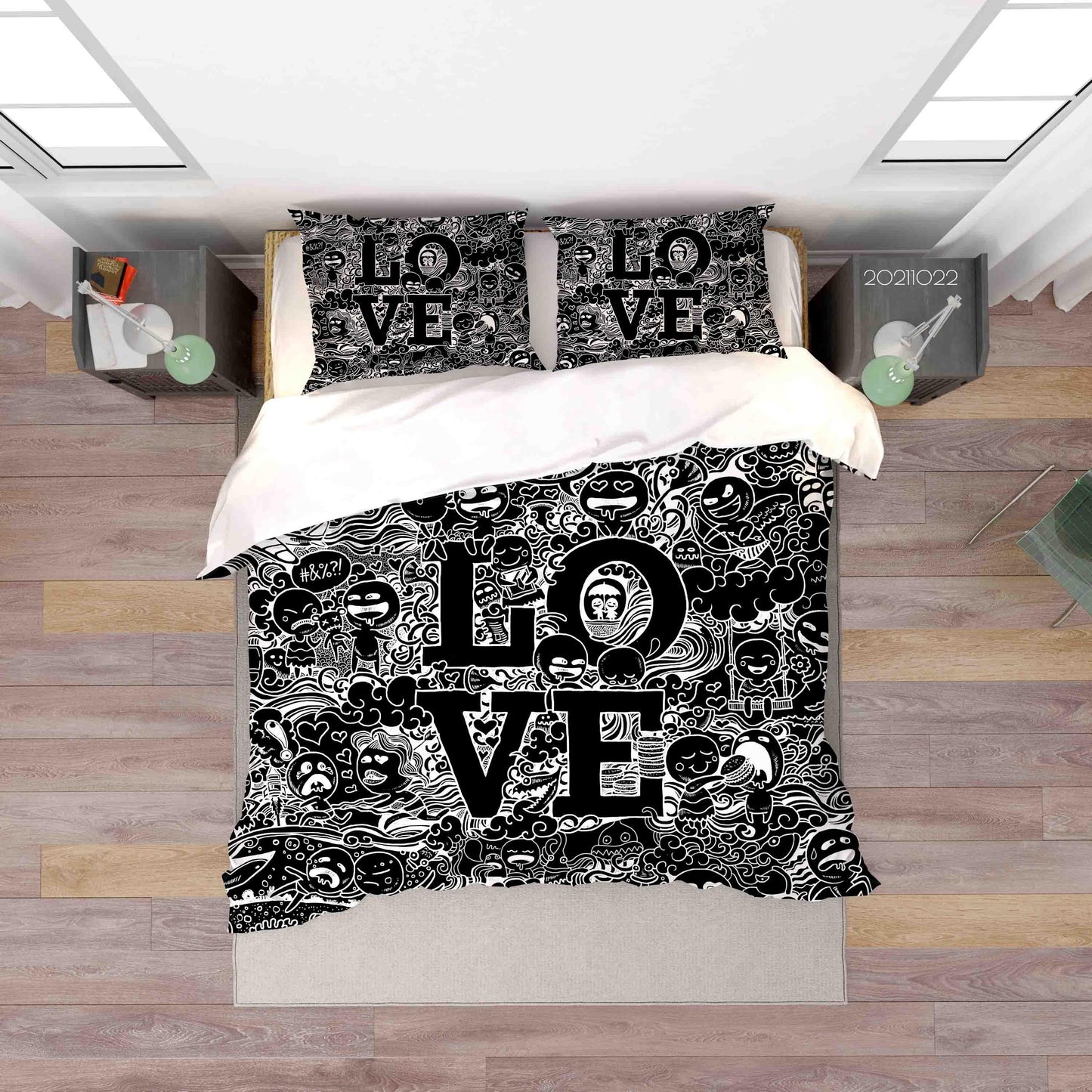 3D Black Love Doodle Quilt Cover Set Bedding Set Duvet Cover Pillowcases 95