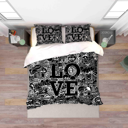 3D Black Love Doodle Quilt Cover Set Bedding Set Duvet Cover Pillowcases 95
