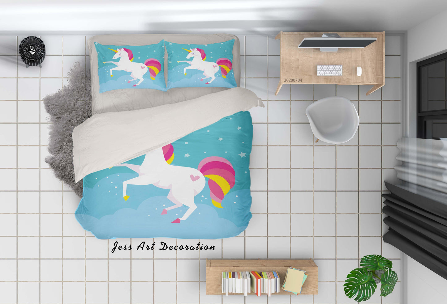 3D Blue Unicorn Quilt Cover Set Bedding Set Duvet Cover Pillowcases SF297