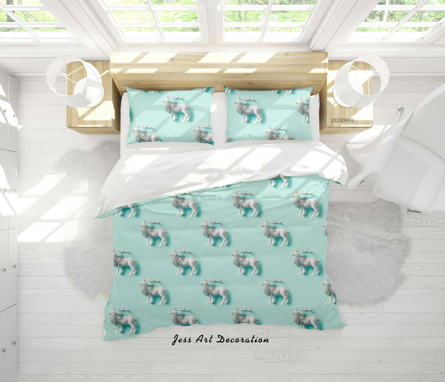 3D Cartoon Animal Christmas Deer Pattern Quilt Cover Set Bedding Set Duvet Cover Pillowcases WJ 6077