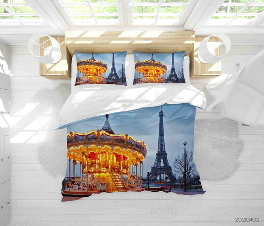 3D Carousel Tower Landscape Quilt Cover Set Bedding Set Duvet Cover Pillowcases 75 LQH