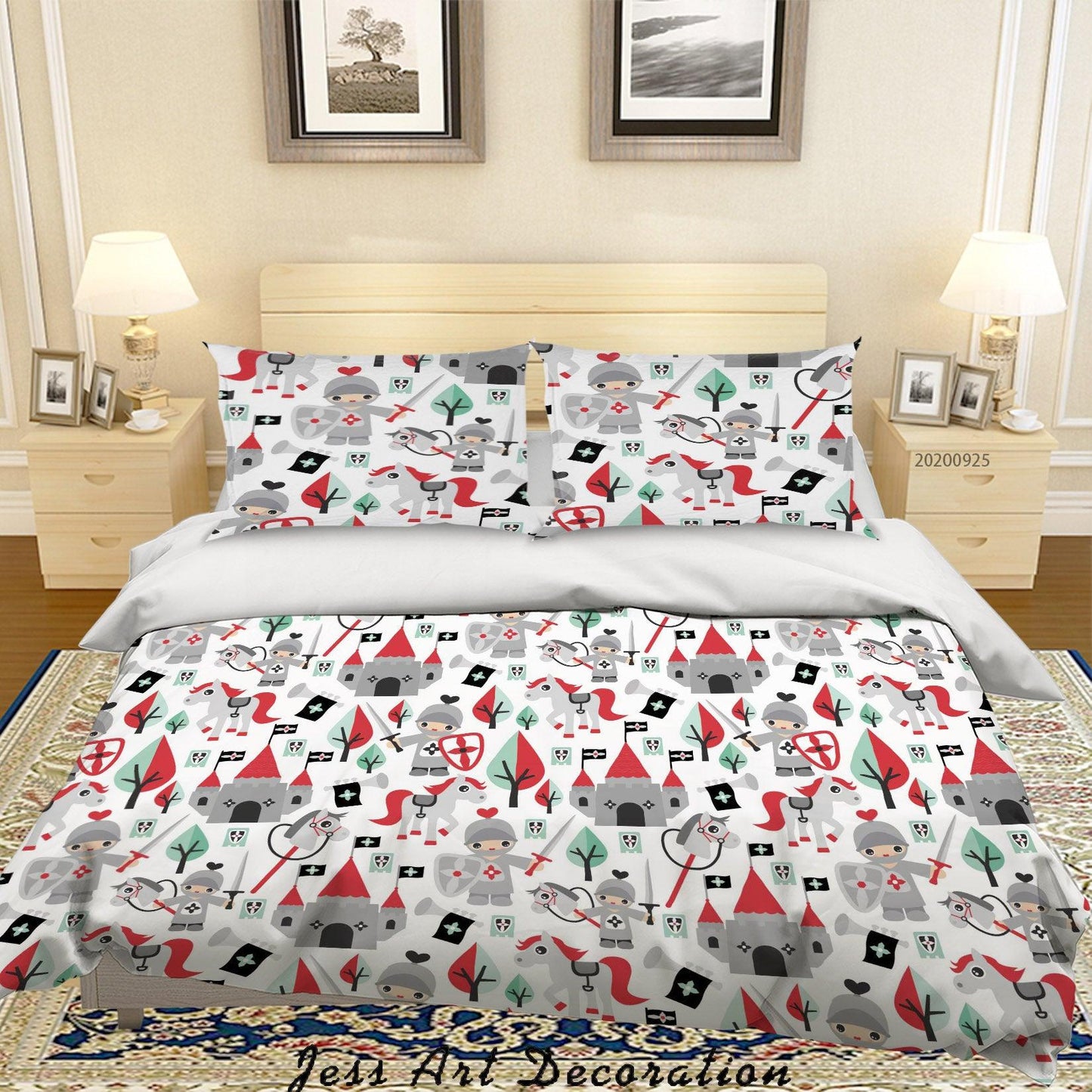 3D Cartoon Animal Horse Castle Soldier Pattern Quilt Cover Set Bedding Set Duvet Cover Pillowcases WJ 6446