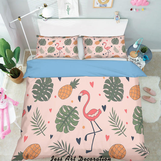 3D Cartoon Leaves Flamingo Quilt Cover Set Bedding Set Pillowcases 133
