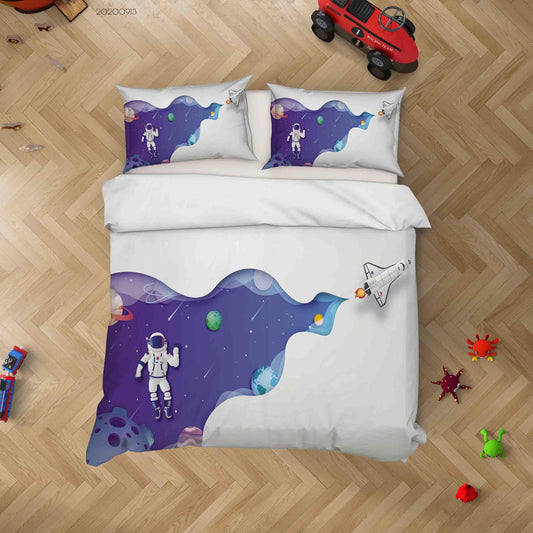 3D Cartoon Astronaut Roam Space Quilt Cover Set Bedding Set Duvet Cover Pillowcases WJ 1809