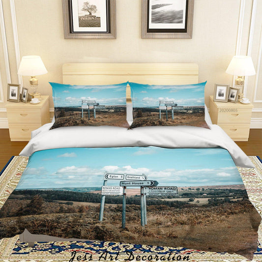 3D Blue Sky Wilderness Signpost Quilt Cover Set Bedding Set Duvet Cover Pillowcases LXL 38