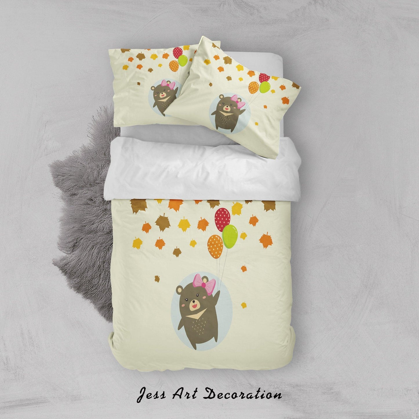 3D Bear Balloon Maple Leaves Quilt Cover Set Bedding Set Duvet Cover Pillowcases SF19