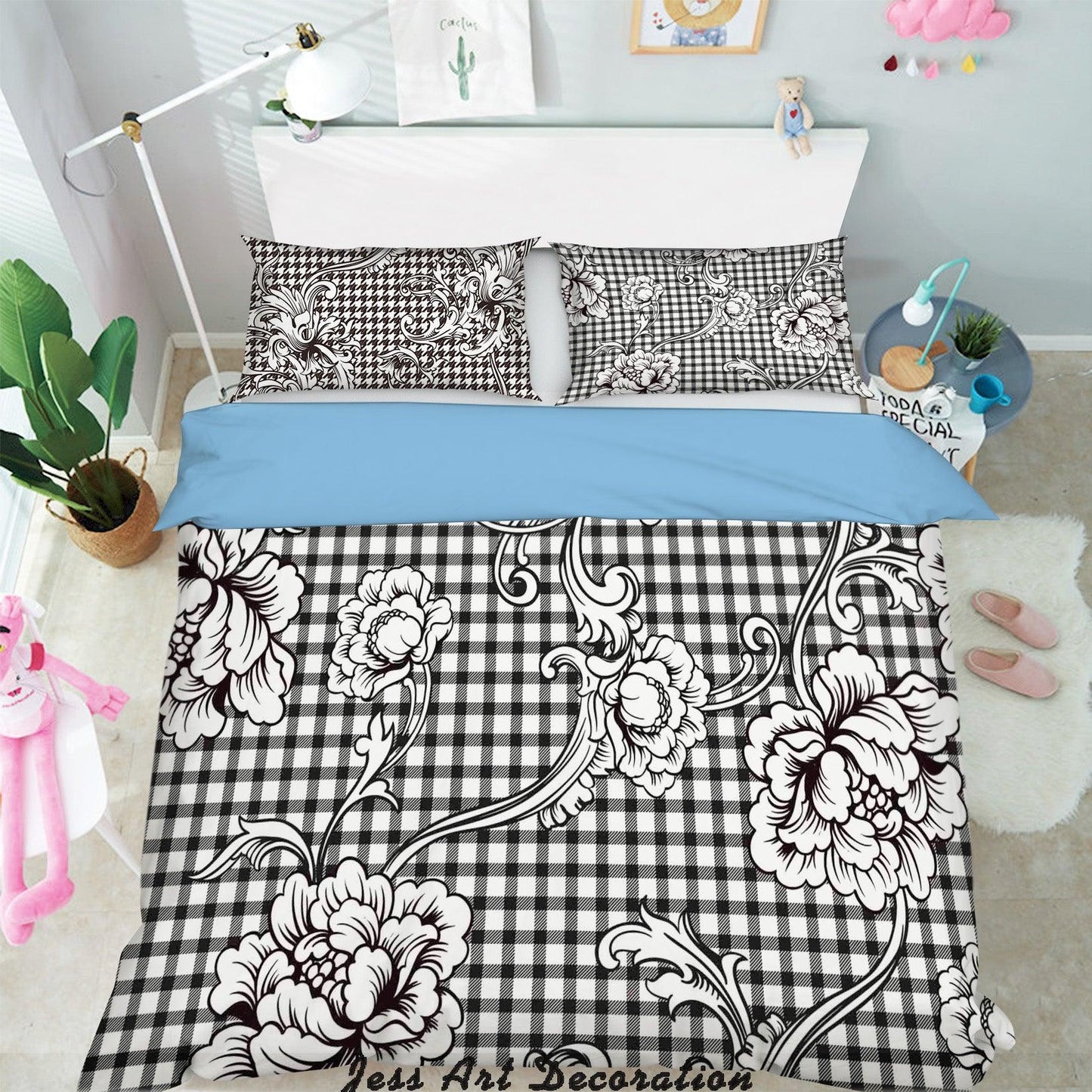 3D Black White Flowers Pattern Quilt Cover Set Bedding Set Pillowcases  215