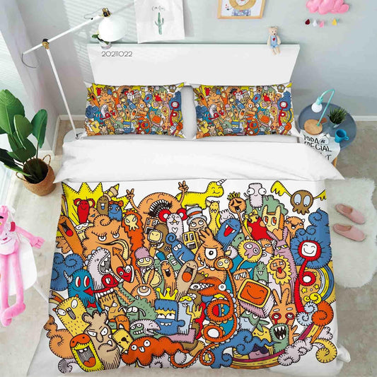 3D Abstract Color Monster Doodle Quilt Cover Set Bedding Set Duvet Cover Pillowcases 25