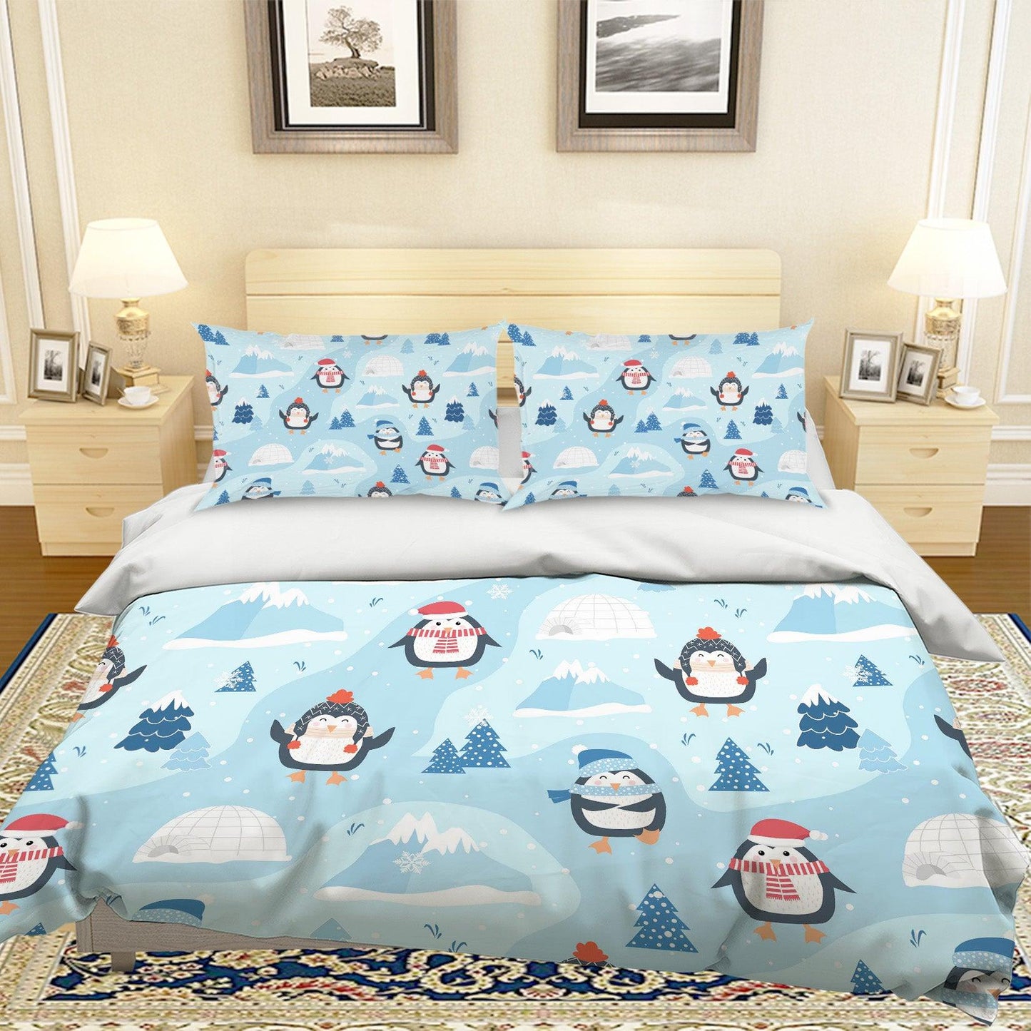 3D Cartoon Penguin Pine Quilt Cover Set Bedding Set Pillowcases 9