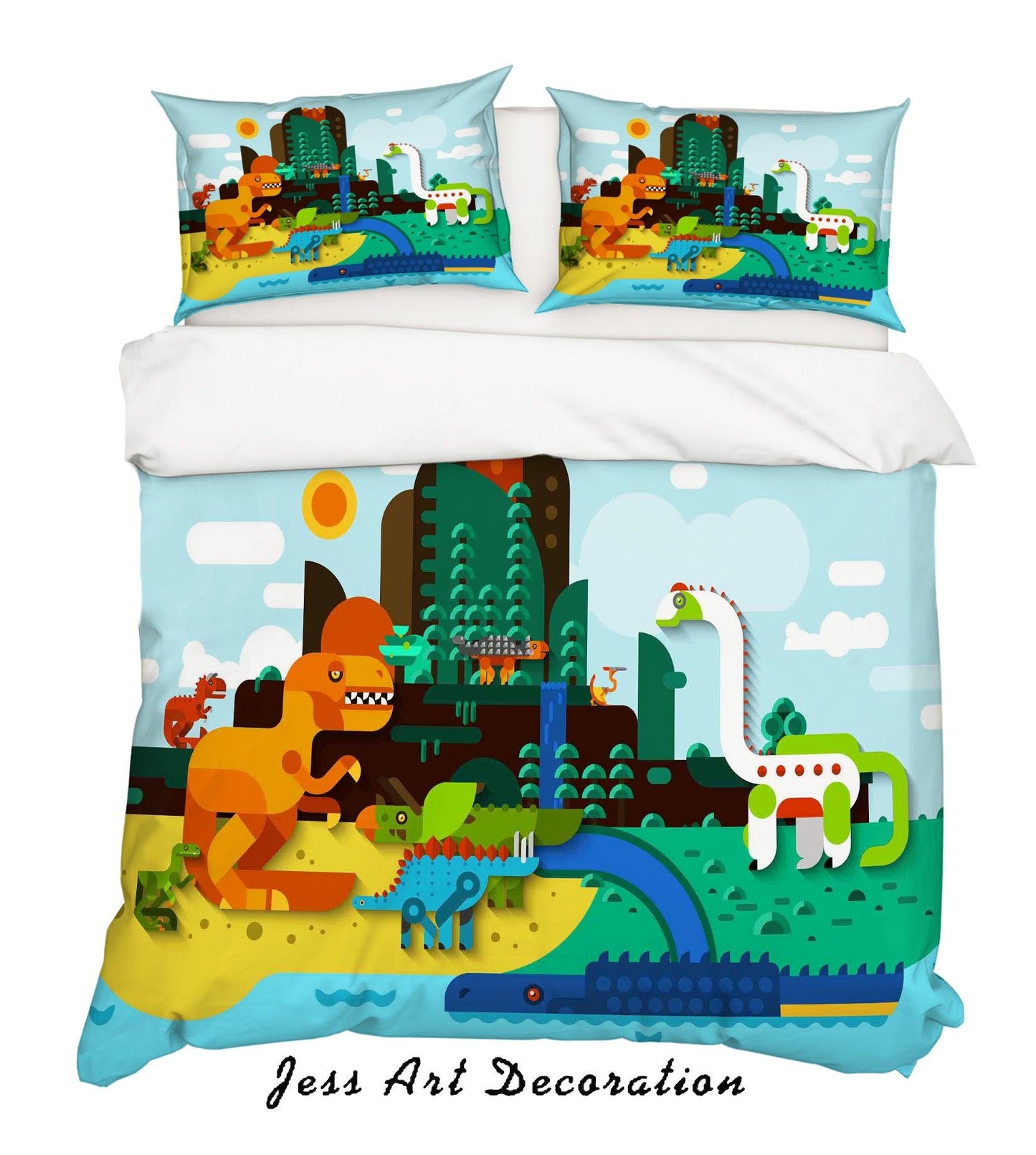 3D Cartoon Dinosaur Green Quilt Cover Set Bedding Set Pillowcases 30