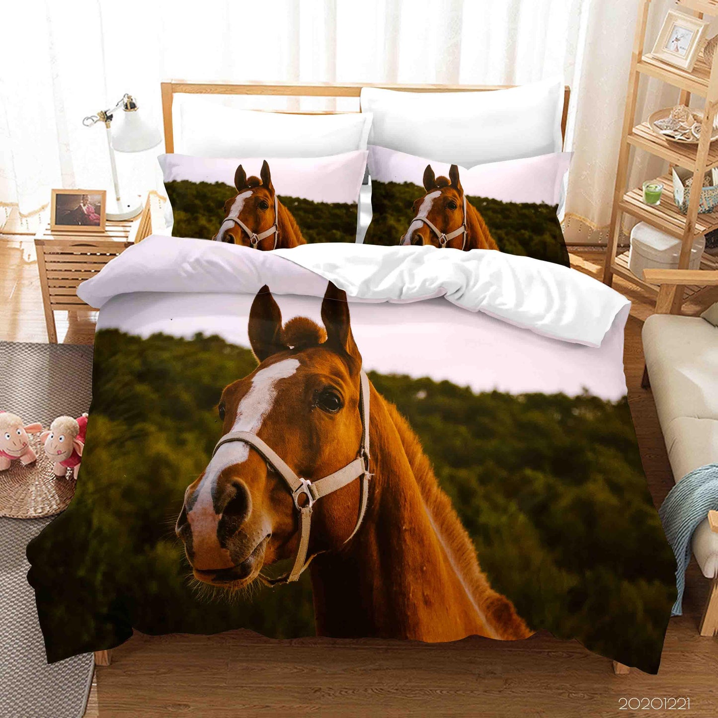 3D Brown Horse Forest Quilt Cover Set Bedding Set Duvet Cover Pillowcases 176 LQH