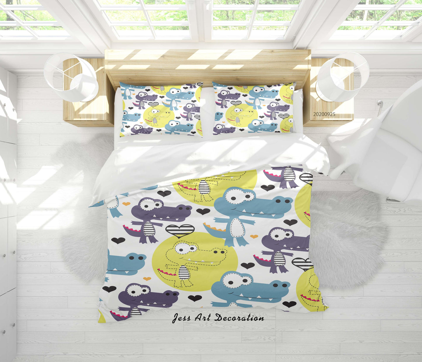 3D Cartoon Animal Crocodile Pattern Quilt Cover Set Bedding Set Duvet Cover Pillowcases WJ 6497