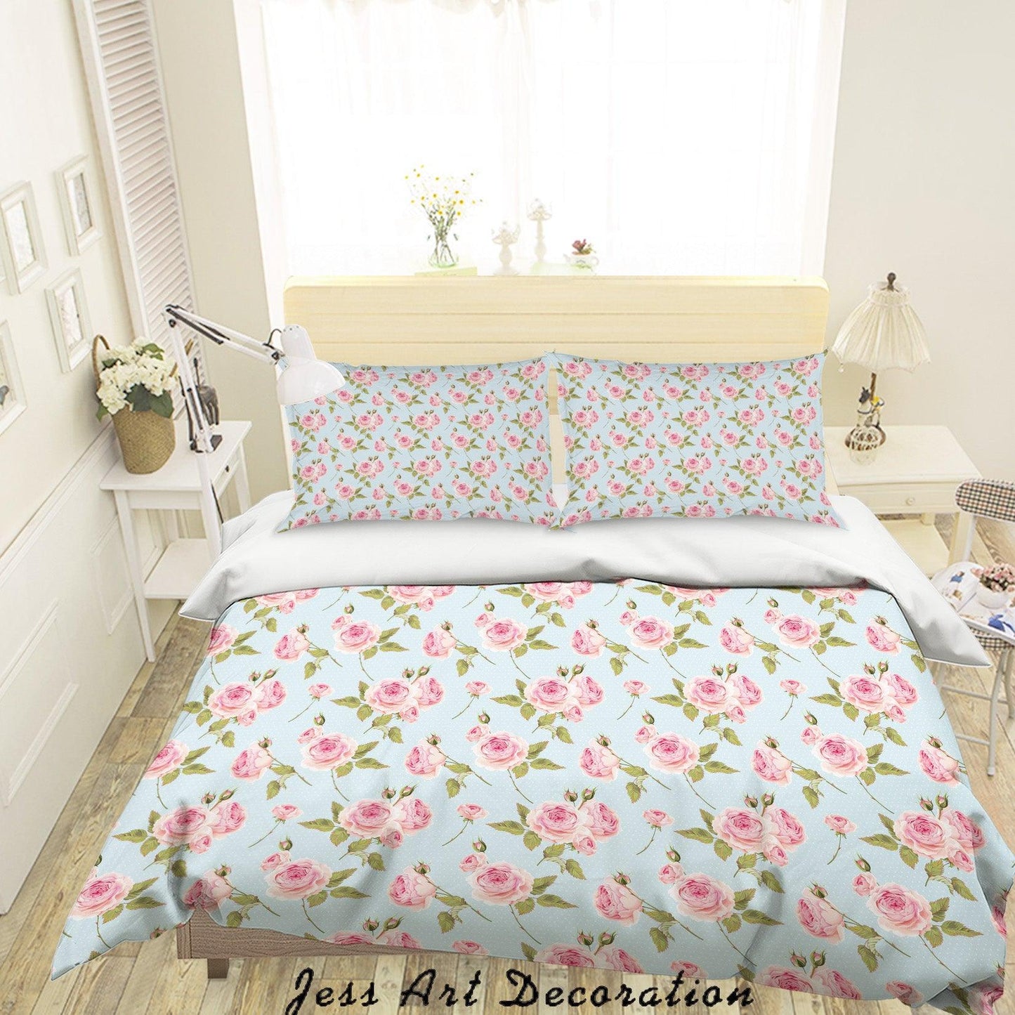 3D Blue Pink Floral Quilt Cover Set Bedding Set Duvet Cover Pillowcases SF24