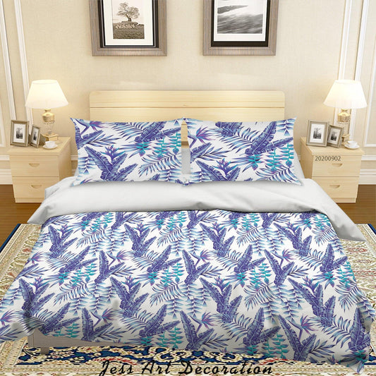 3D Blue Leaves Pattern Quilt Cover Set Bedding Set Duvet Cover Pillowcases WJ 1411