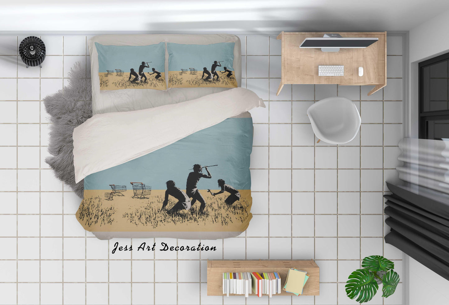 3D Banksy Trolleys Figure Yellow Green Quilt Cover Set Bedding Set Duvet Cover Pillowcases  ZY D62